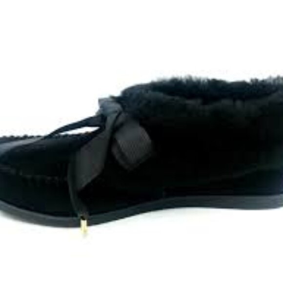 NIB Tory Burch Aberdeen Genuine Rabbit Fur Trim‎ Slipper Bootie  NAVY - Picture 2 of 5